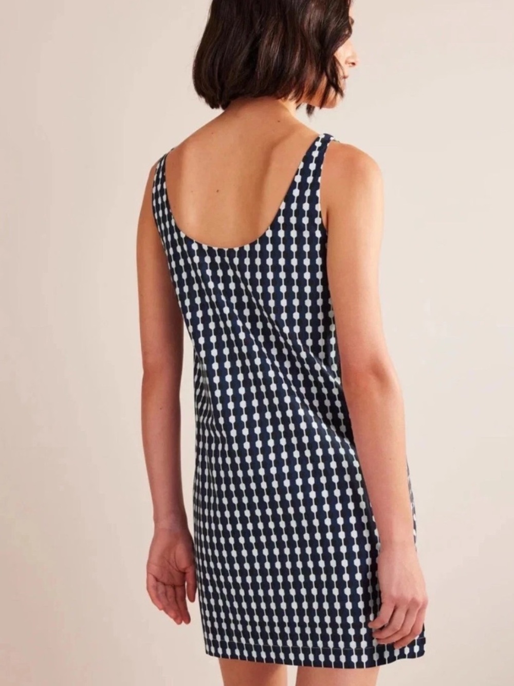 Boden Scoop Neck Shift Dress 12R Navy Geo Azure Cotton Geometric Mini - Picture 2 of 7